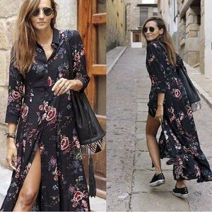 ZARA | Premium Collection Black Boho Button Down Dress